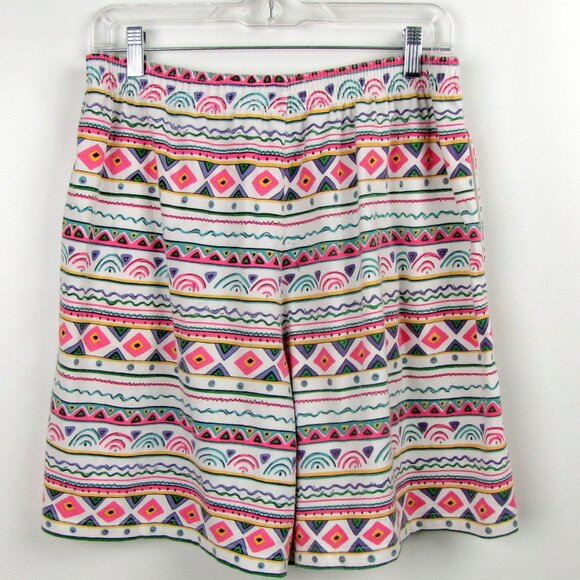 Vintage 80/90s Womens Blast Shorts Medium Knit Pastel Tribal Print Elastic Waist - Picture 9 of 10